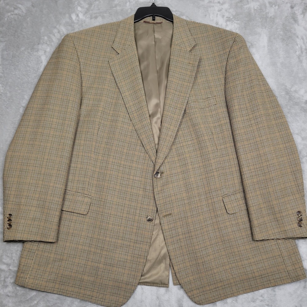 Oak Hill Men's 54R Brown Blue Glen Plaid Wool Blend Two-Button Blazer Sport Coat
